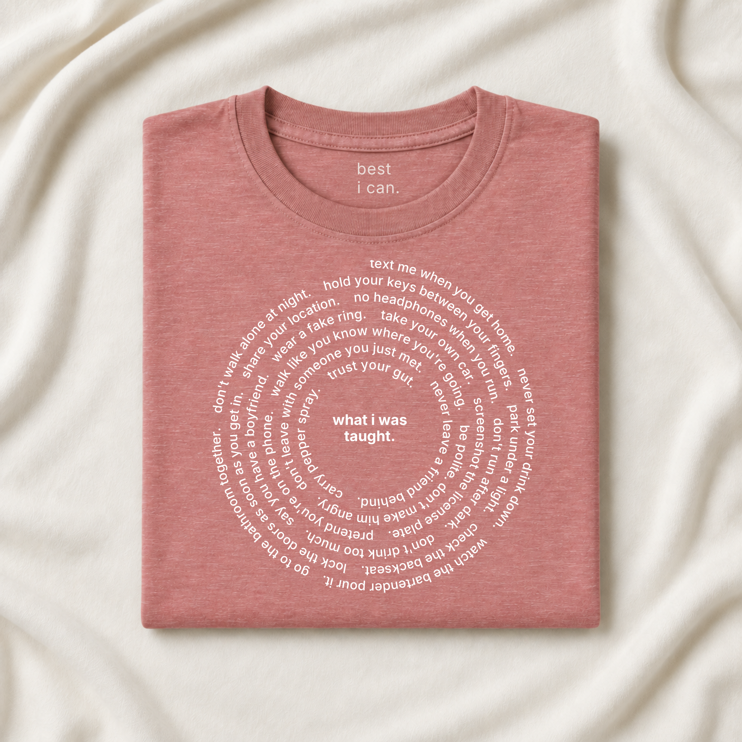what i was taught. t-shirt in heather mauve, folded