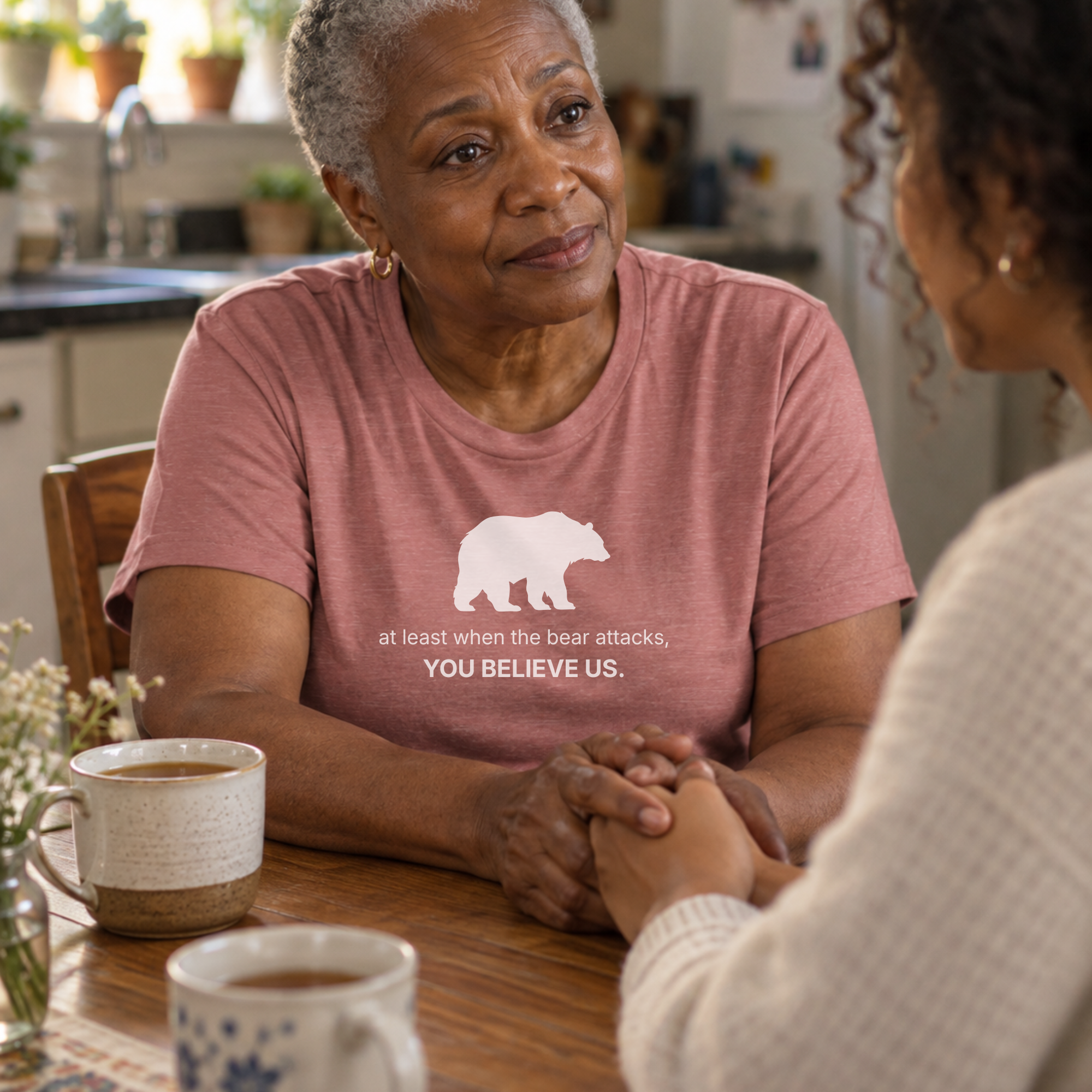 woman wearing the i choose the bear t-shirt