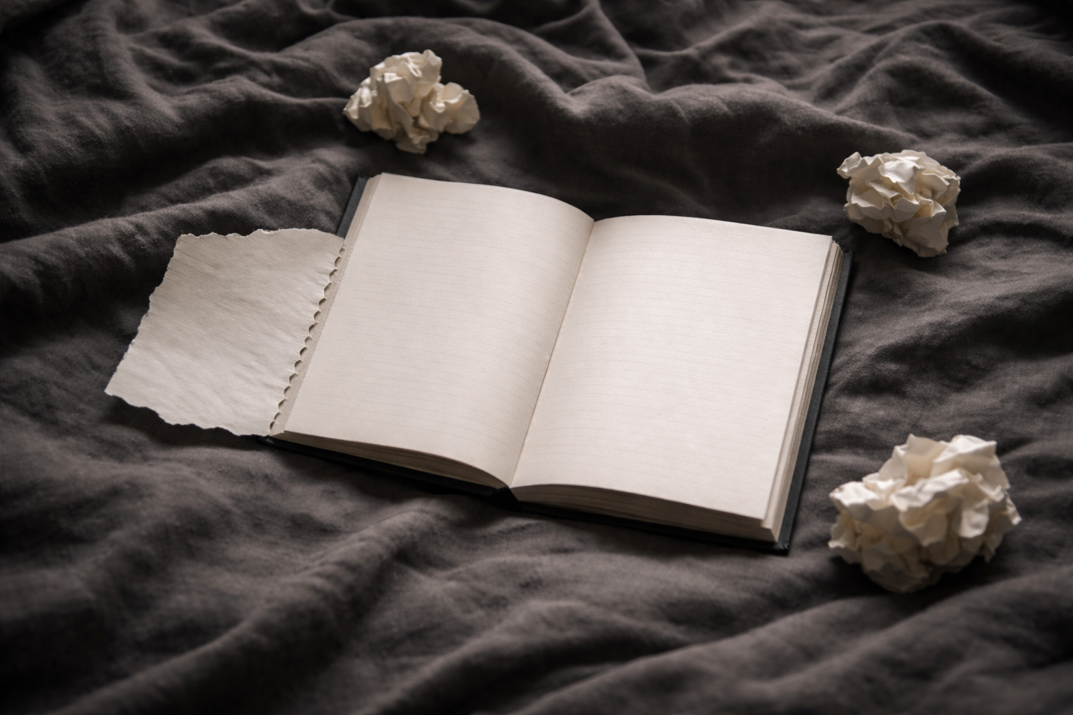 cover image for “anger & rage” — an open notebook on dark fabric with crumpled paper nearby