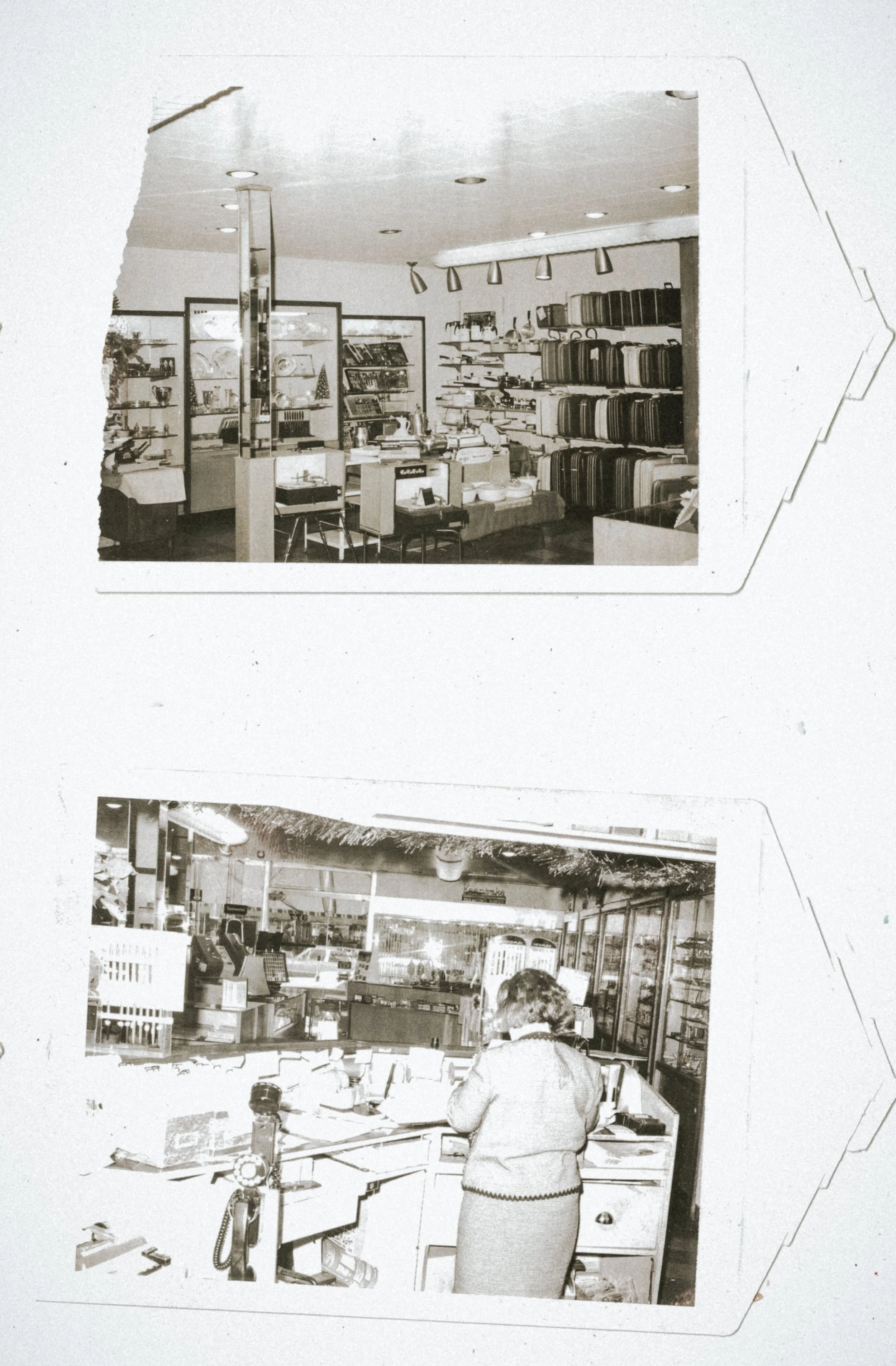 interior of original simms with shelves, mirrors, and lighting displays