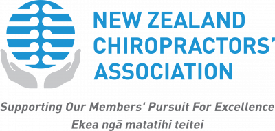 New Zealand Chiropractors' Association logo with hands holding a globe and text 'Supporting Our Members' Pursuit For Excellence'.