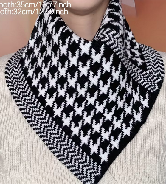 Houndstooth Knit Fashion Collar