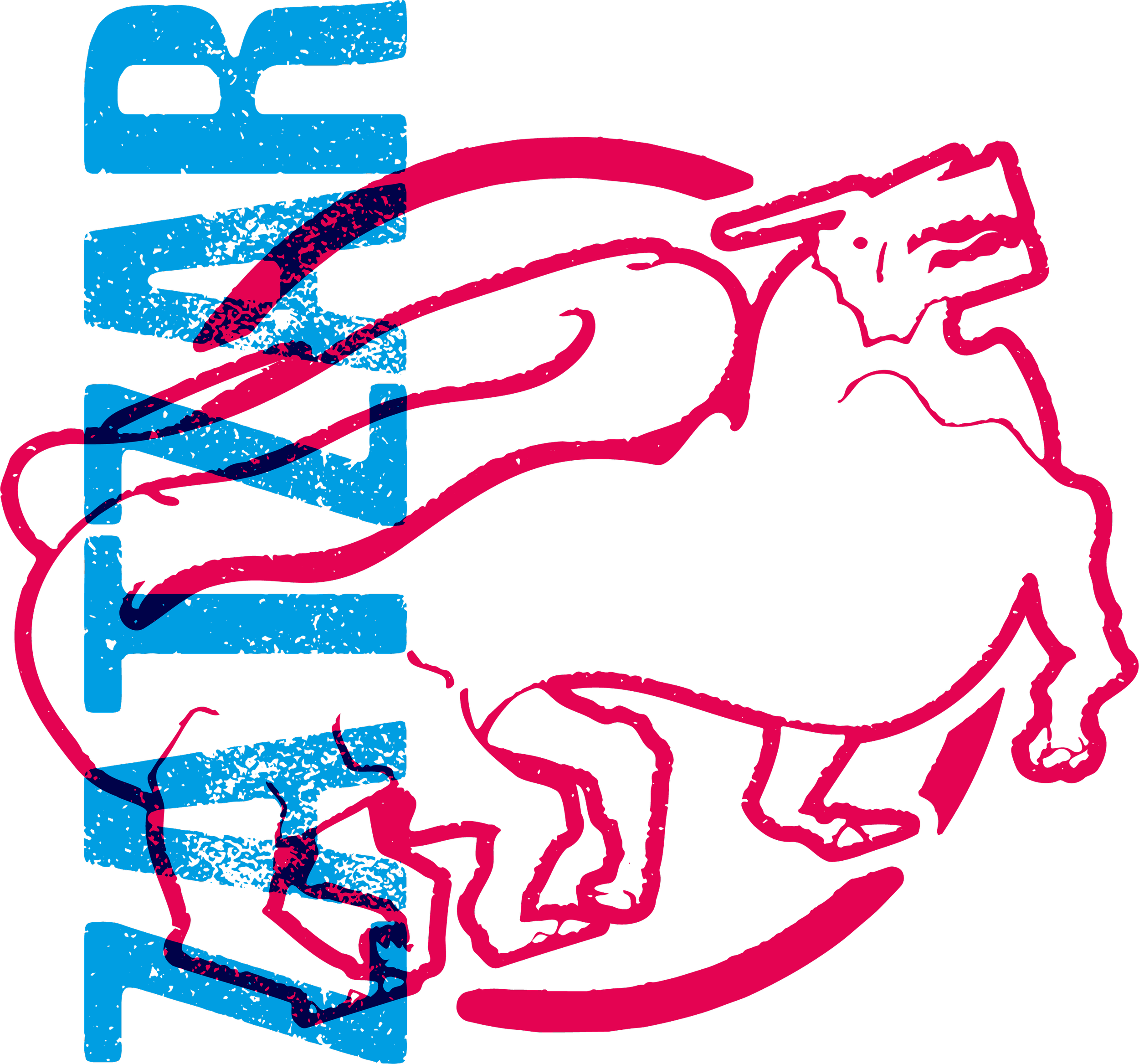 Logotipo com a palavra 'ROLEX' em letras azuis e um desenho de um leão estilizado em linhas rosa.