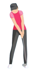 Person practicing golf with a golf club.