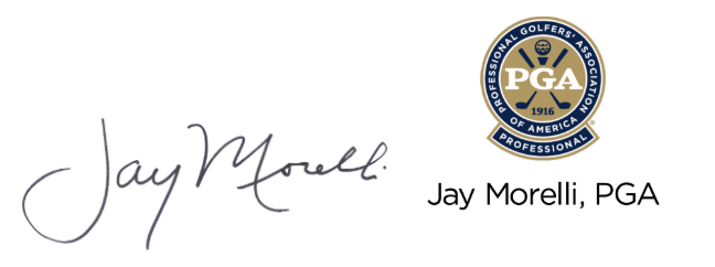 Signature and logo of the Professional Golfers' Association of America featuring Jay Morelli, PGA.