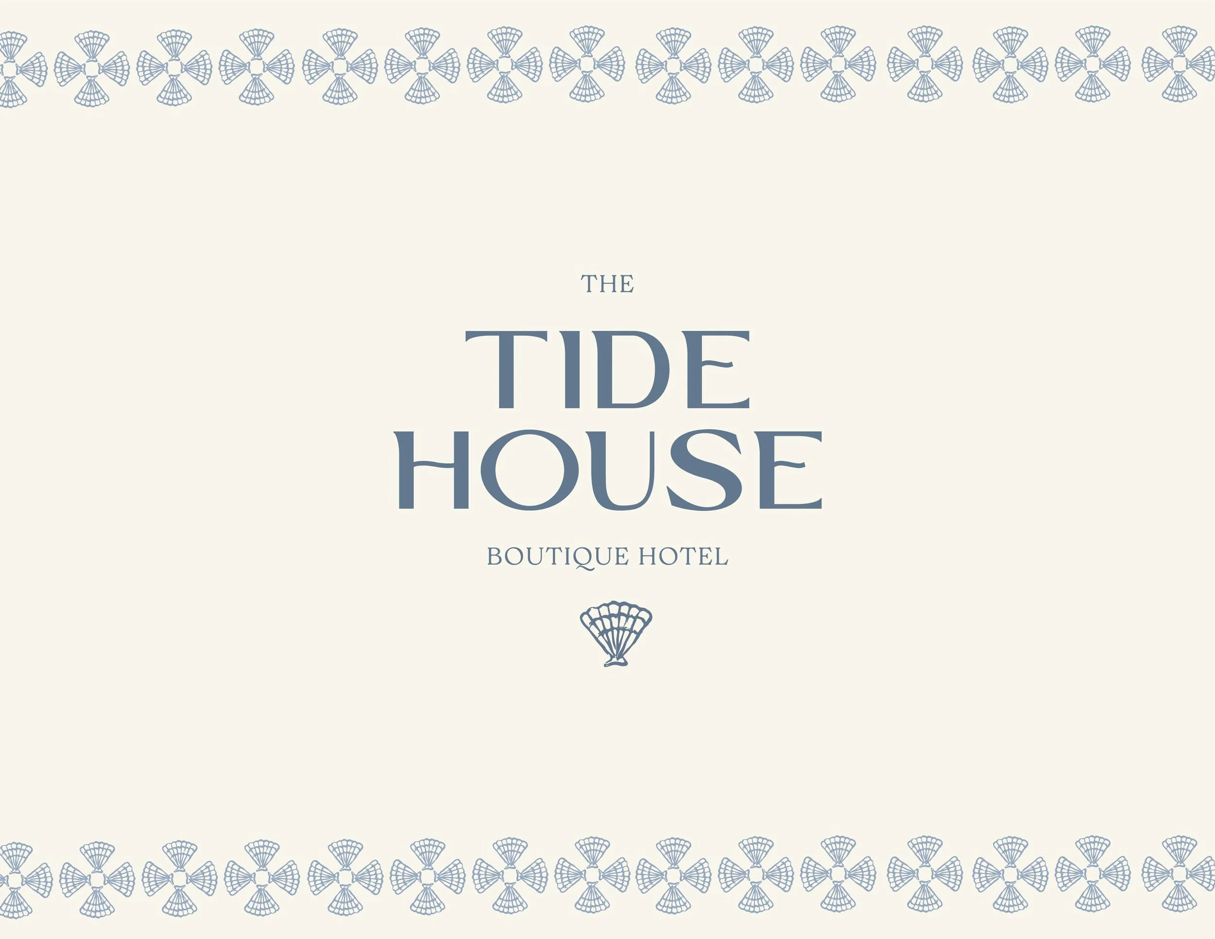 Tide House boutique hotel visual identity featuring custom logo design, typography, and coastal-inspired brand elements.