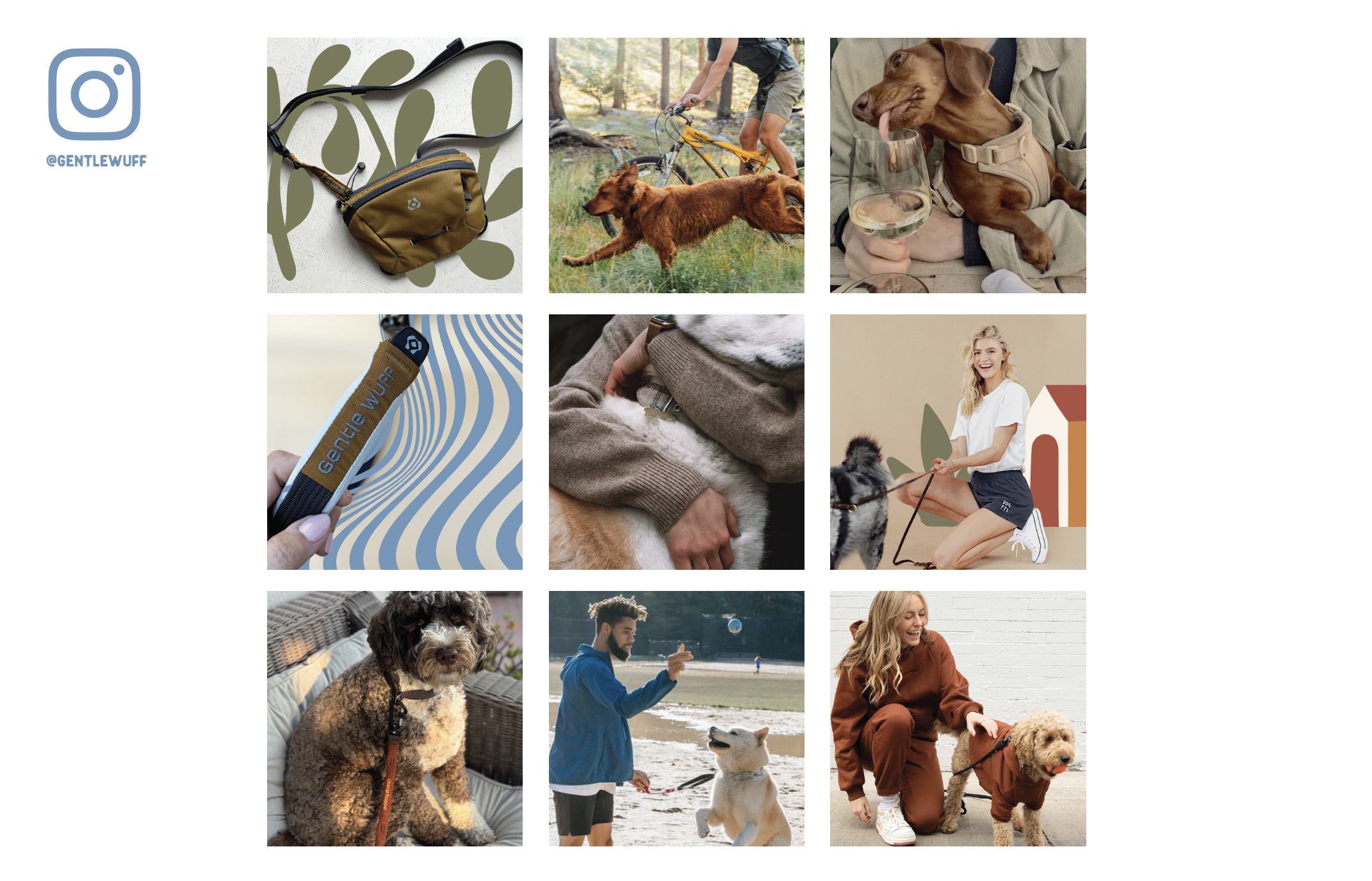 Gentle Wuff brand photography direction featuring outdoor lifestyle imagery of dogs, their owners and pet products.