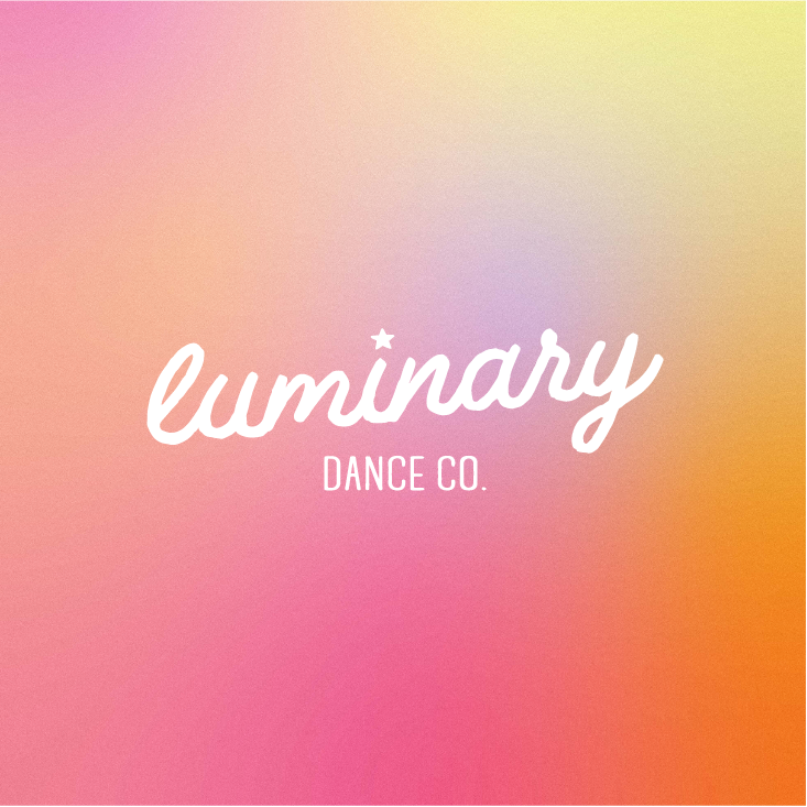 Luminary Dance Co. brand identity featuring a colorful gradient, custom logo and playful typography.