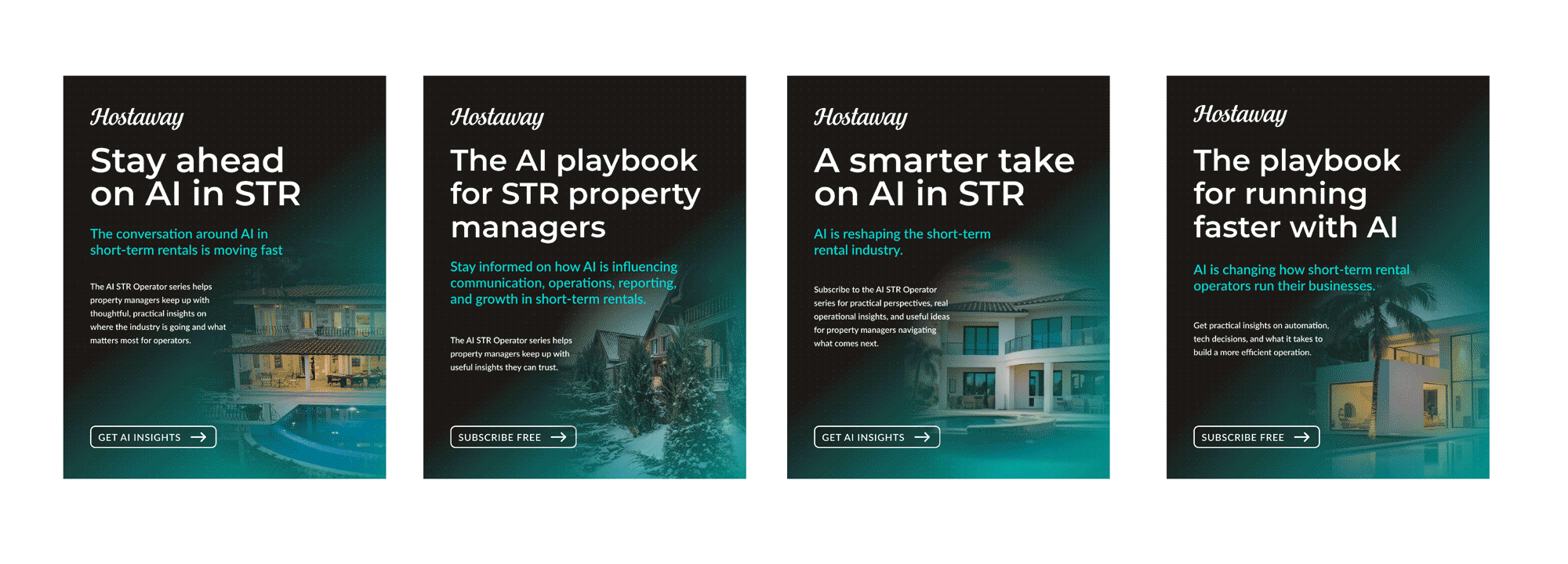 Hostaway AI campaign creative for short-term rental operators featuring editorial advertising, thought leadership, and digital design.
