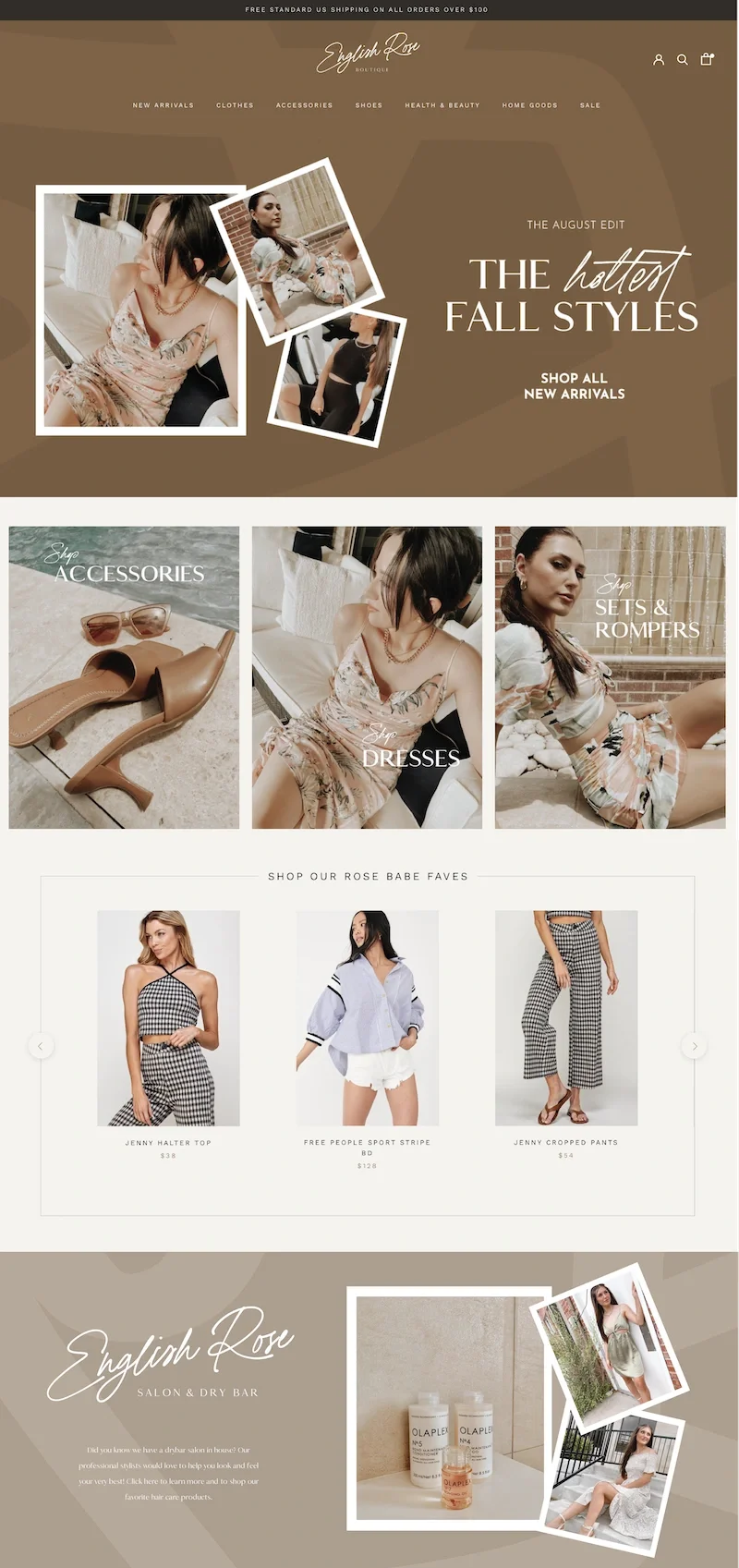 English Rose fashion eCommerce website design featuring apparel collections, product photography, and branded online shopping.
