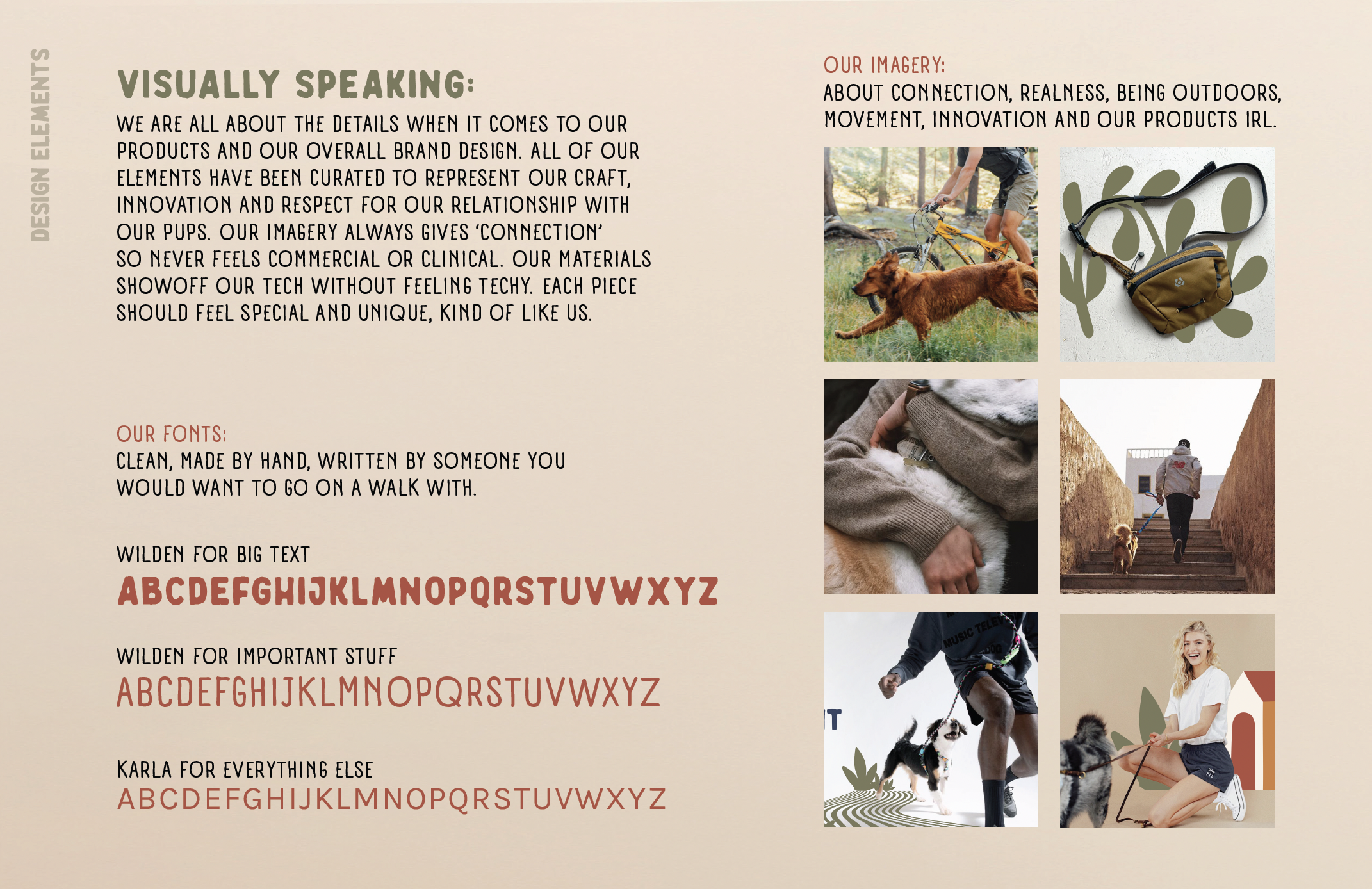 Gentle Wuff visual identity and art direction featuring lifestyle dog photography, typography, illustration and outdoor-inspired brand imagery.