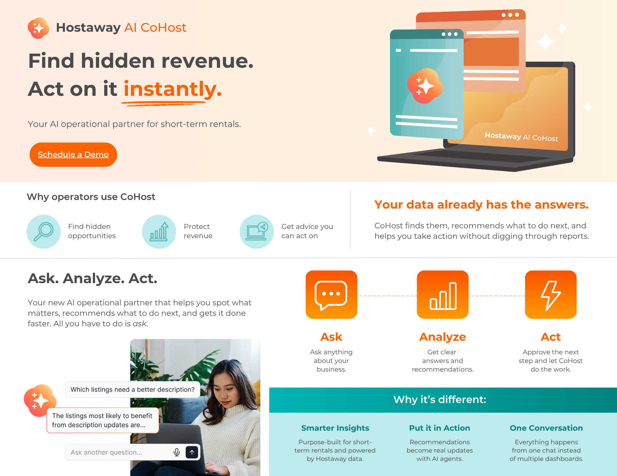 Hostaway AI CoHost digital campaign featuring vacation rental software, AI-powered revenue tools, and conversion-focused web design.