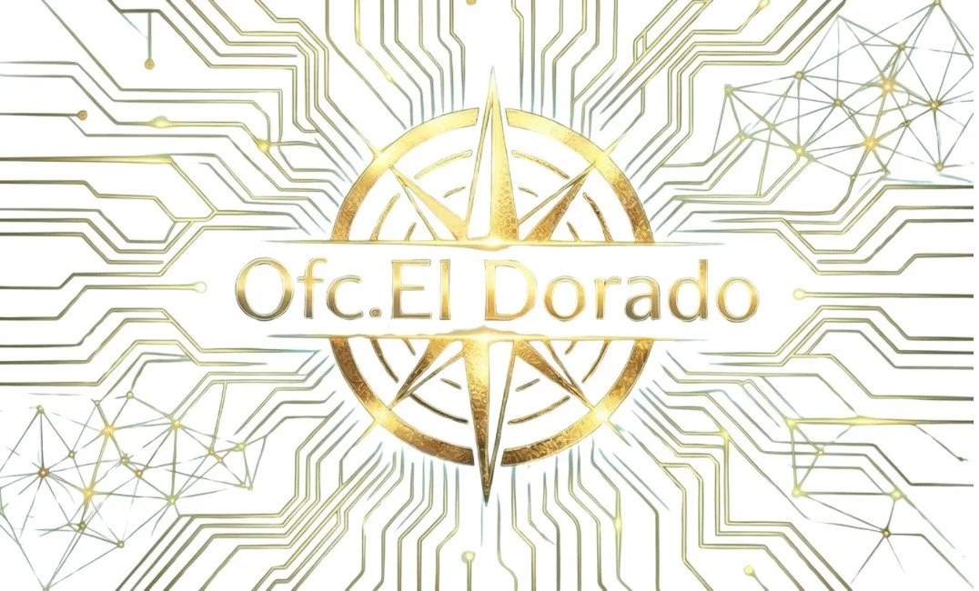 金色のコンパスと電子回路のデザイン、中央に「Ofc. El Dorado」の文字が入ったロゴ
