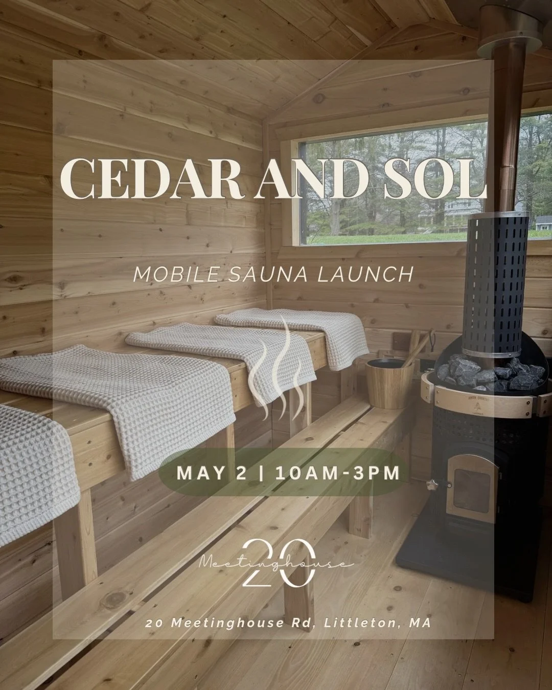 We&rsquo;re arriving. 🔥

Cedar and Sol Mobile Sauna Launch
Saturday, May 2 | 10AM&ndash;3PM

A mobile sauna experience rooted in warmth, connection, and renewal&mdash;
an invitation to step out of the noise and into something slower.

Come step insi