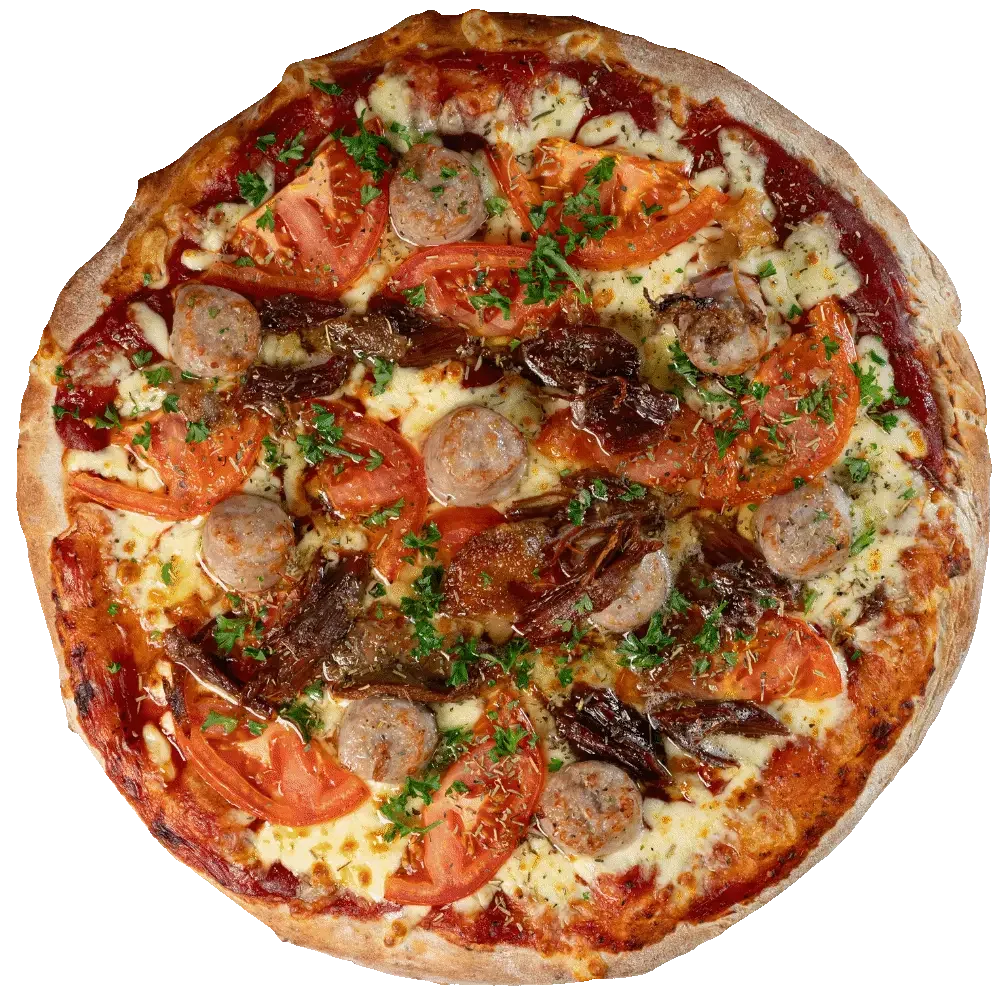 Rodin Pizza - Confit duck, sausage, beans, tomatoes