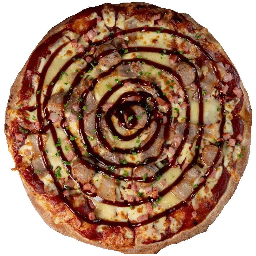 Gainsbourg Pizza - smoked ham, sausage, pork belly, Comte, barbecue sauce