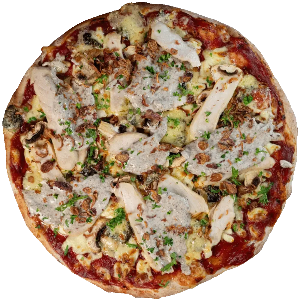 Napoleon Pizza - chicken, blue cheese, truffle, shallots
