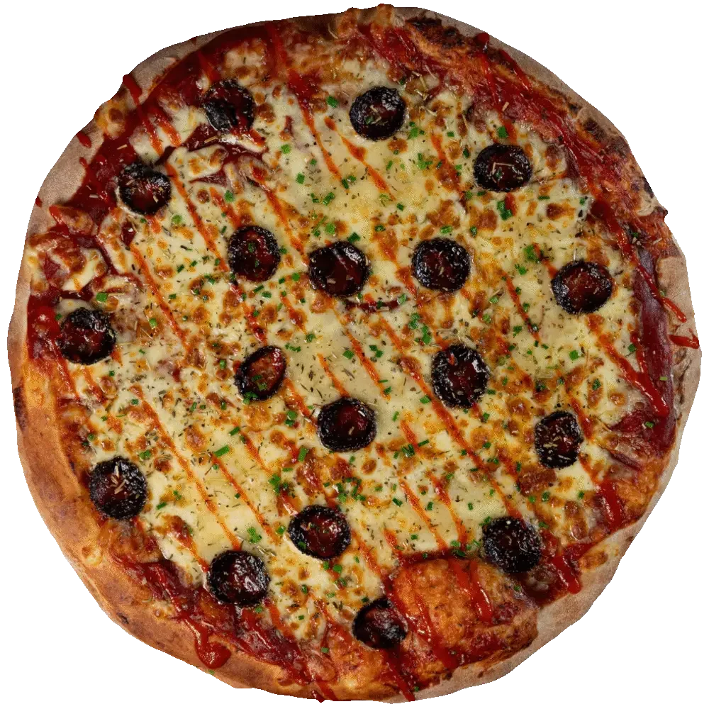 Peperoni Le Pew Pizza - Gruyere, saucisson, tomatoes