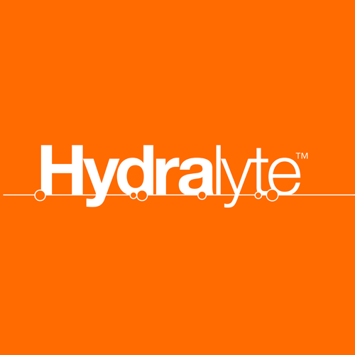 The logo for HydraLytE on an orange background with white text and design elements.