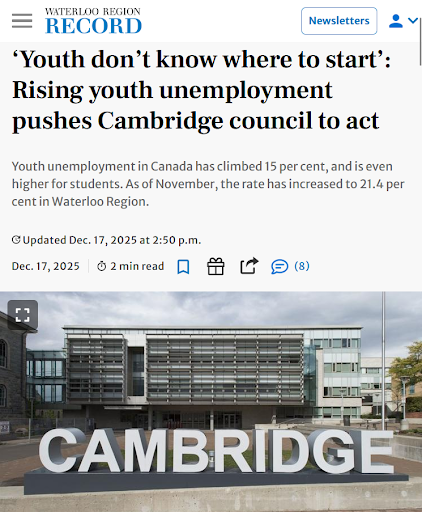 Photo of a modern multi-story building in Cambridge with large, bold letters spelling 'CAMBRIDGE' in front of it.