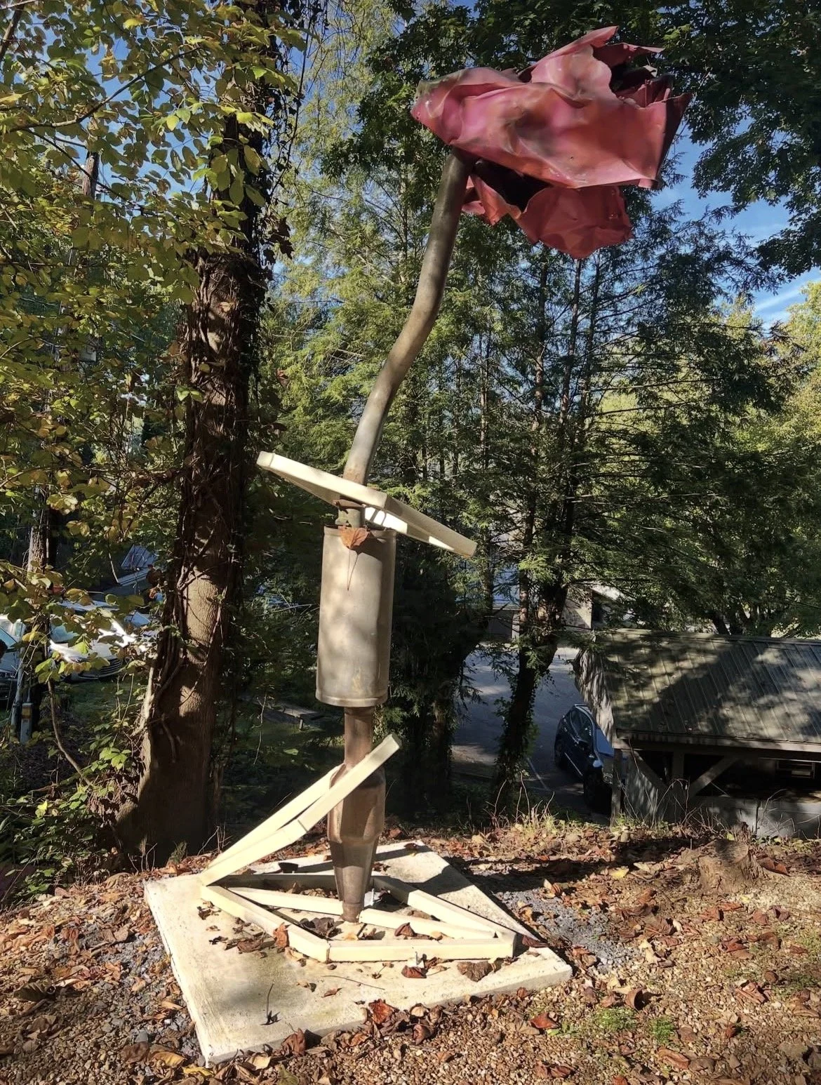 Bloomin', repuporsed steel, spray paint, enamel, permanent installation at Arrowmont School of Arts and Crafts, Gatlinburg, TN, 2025 