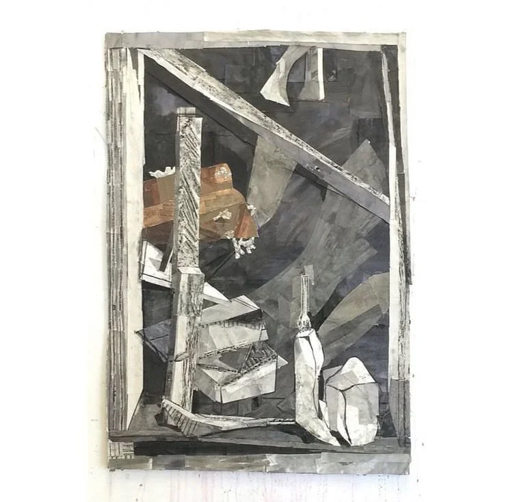 Still Life, charcoal, pencil, collage, 2016