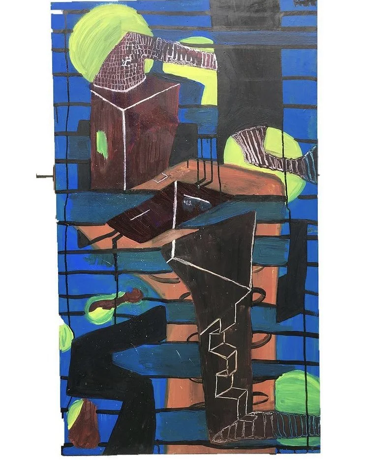 More than one way Home, paint on table surface, 2018