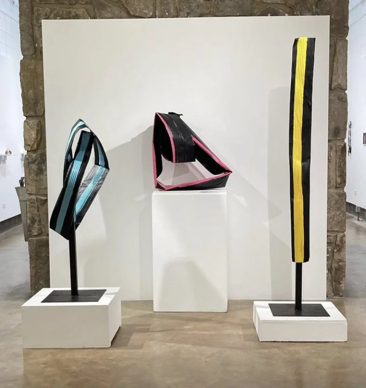 Flock of 3, various sizes with 2'sq base, repurposed steel, paint, 2024