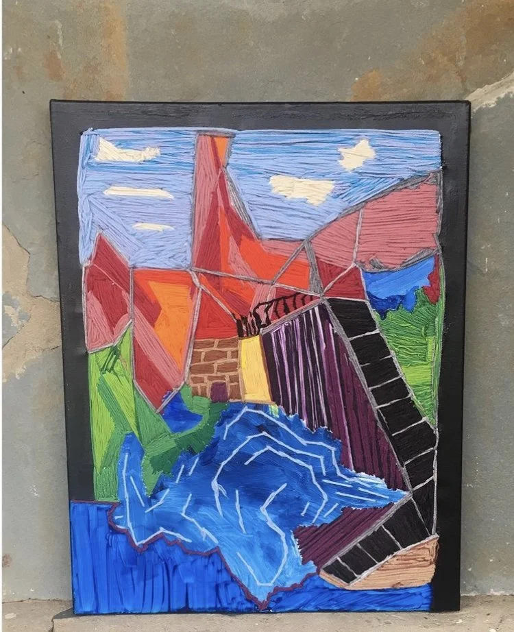 Landscape, embroider canvas and paint, 2018