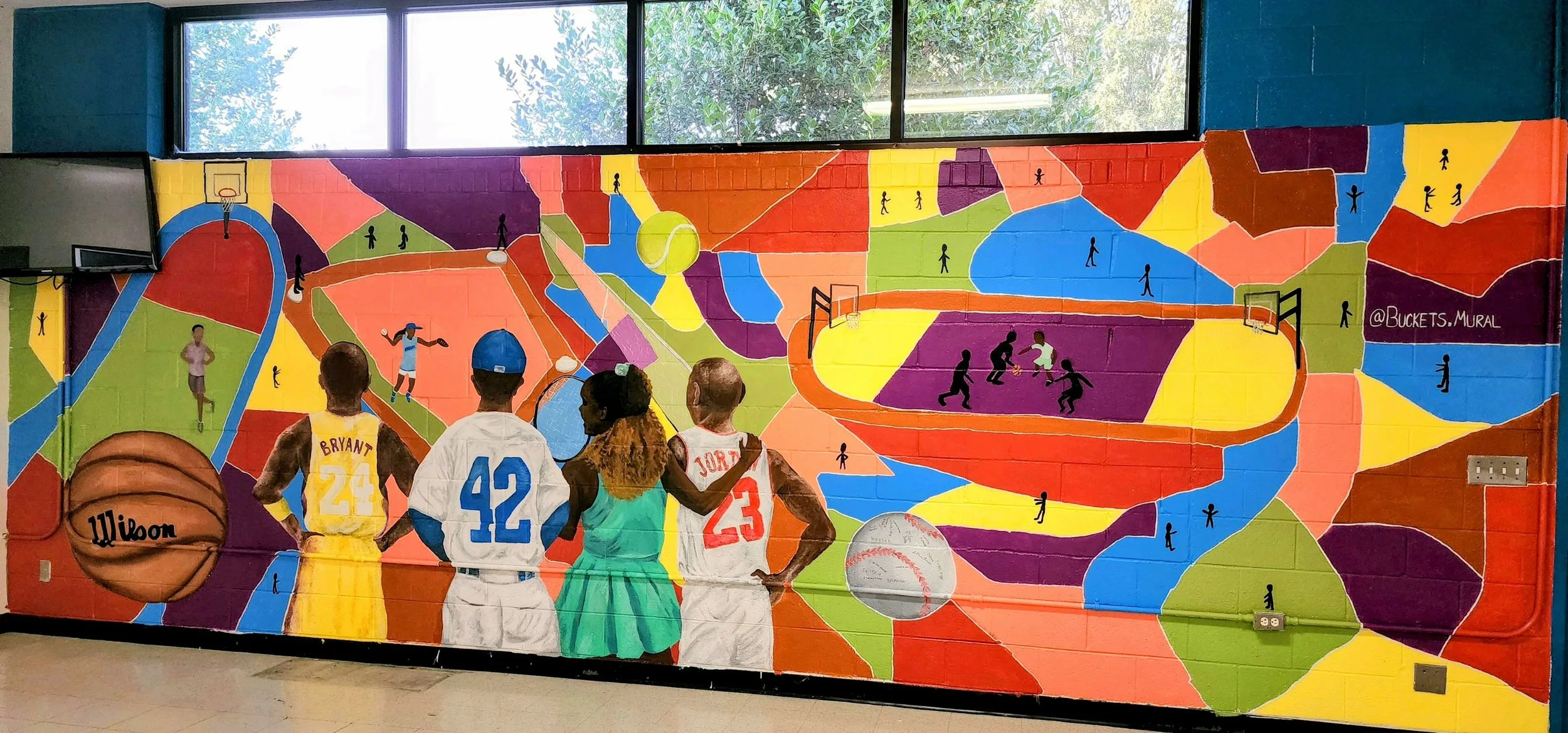 Eppes Recreation Center Mural, interior paint, Collaboration with HeARToscope mural project, Greenville, NC, 2022
