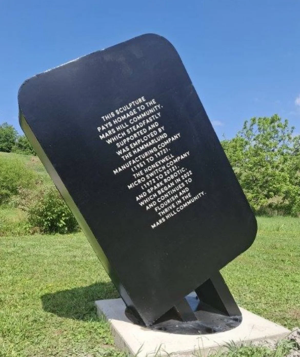 Switch, Steel, vinyl, exterior enamel, Manufacturing Art Park, Mars Hill, NC, 2025. Collaboration with Thaddeus Prevette. Permanent installation.