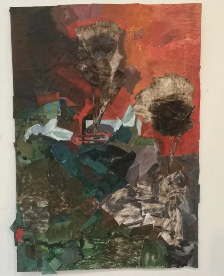 SAW'D into Freedom, Salem,NY, acrylic, charcoal, washer, wood stain, 2016