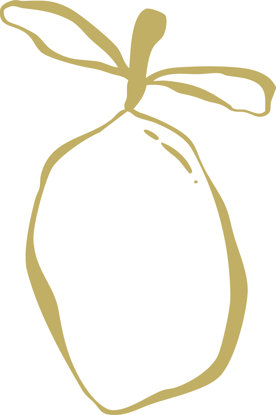 Simple line drawing of a lemon with leaves on top.
