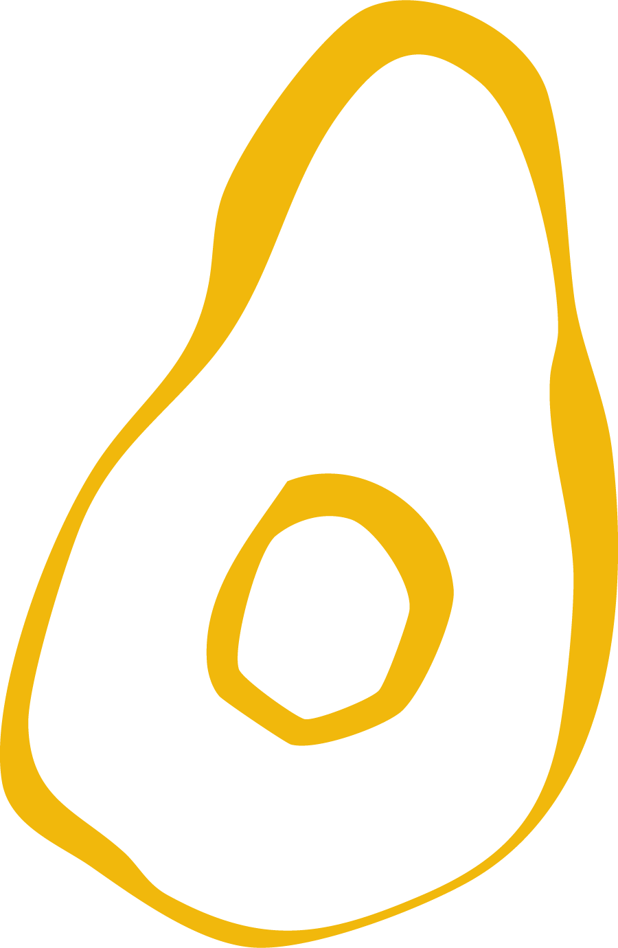 Stylized black and yellow illustration of an avocado cut in half. Designed for Balanced Nutrition Co