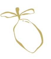 Simple gold line drawing of a lemon with a bow