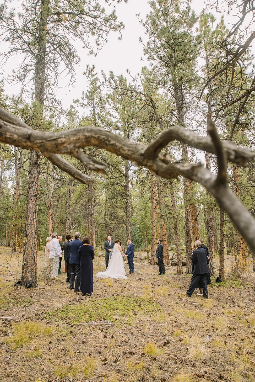 Elegant Colorado Springs wedding reception with fall leaves red and ivory florals and mountain views
