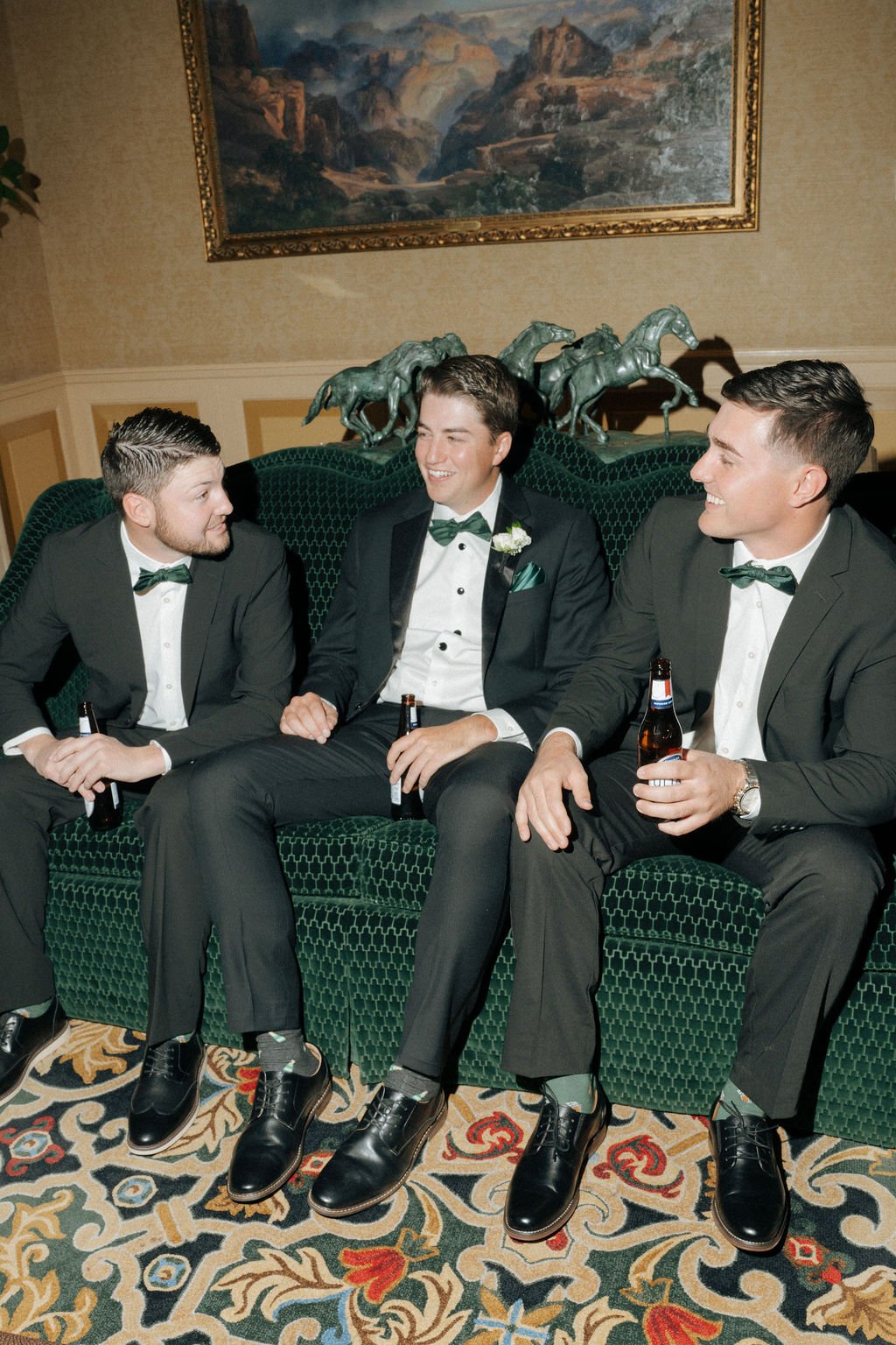 Groom and groomsmen getting ready for wedding ceremony at The Broadmoor