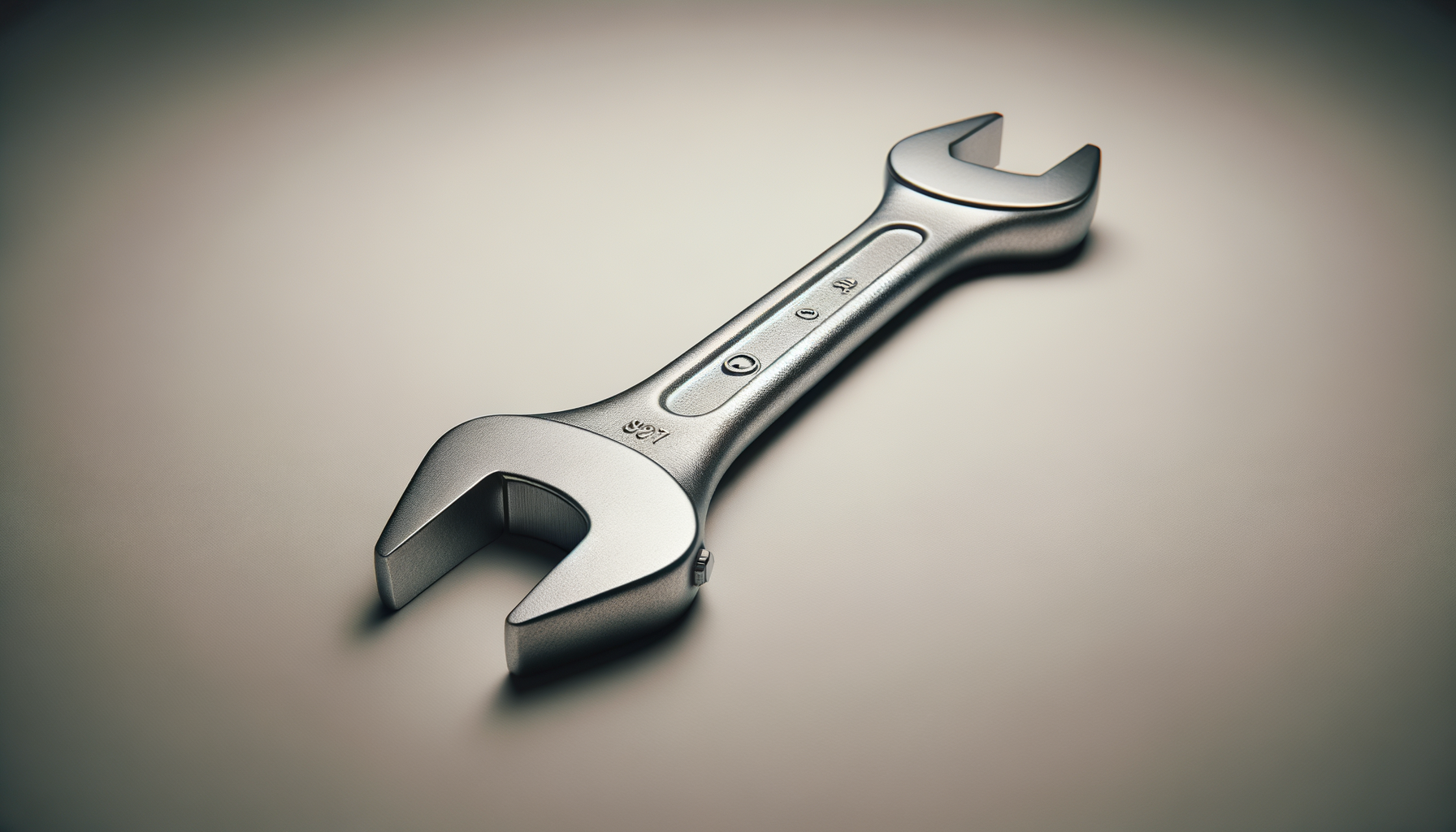 Silver adjustable wrench lying on a plain surface.