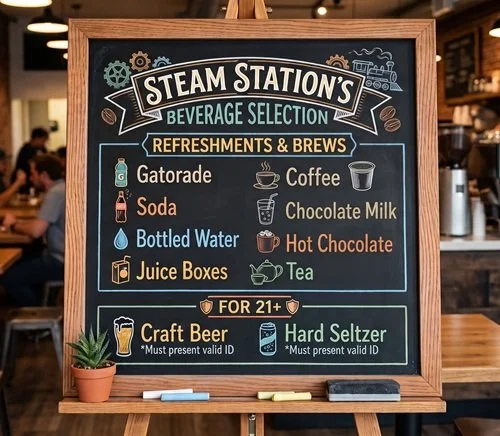 Example beverage menu for STEAM Station