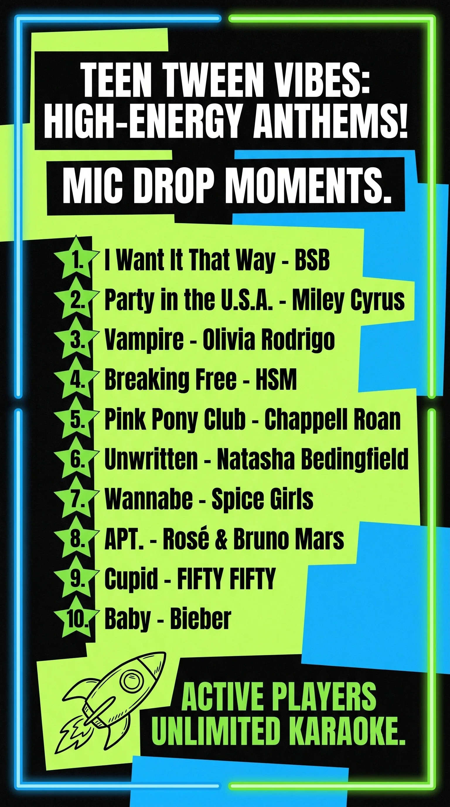 List of top 10 teen & tween karaoke songs from Singa