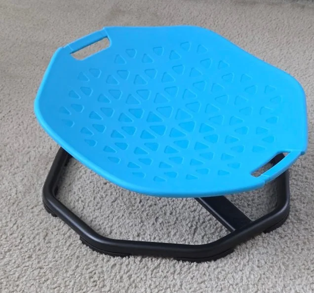 Blue spinning chair with black metal base