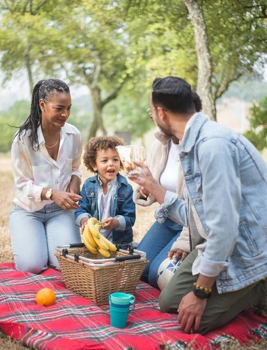 Family having a picnic outdoors