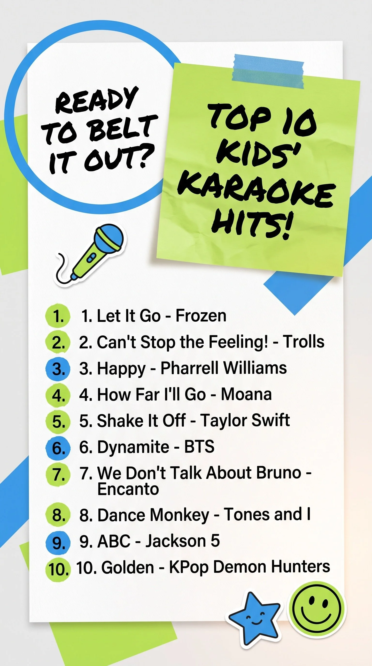 List of Top 10 Kids' Karaoke Hits per Singa & Time Out.