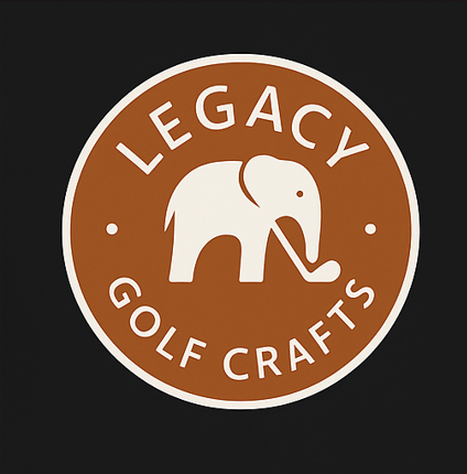 Logo for Legacy Golf Crafts featuring a white elephant inside a brown circle with white text on a black background.