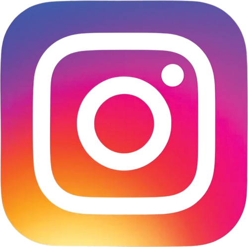 Colorful Instagram logo with gradient purple, pink, orange, and yellow hues.