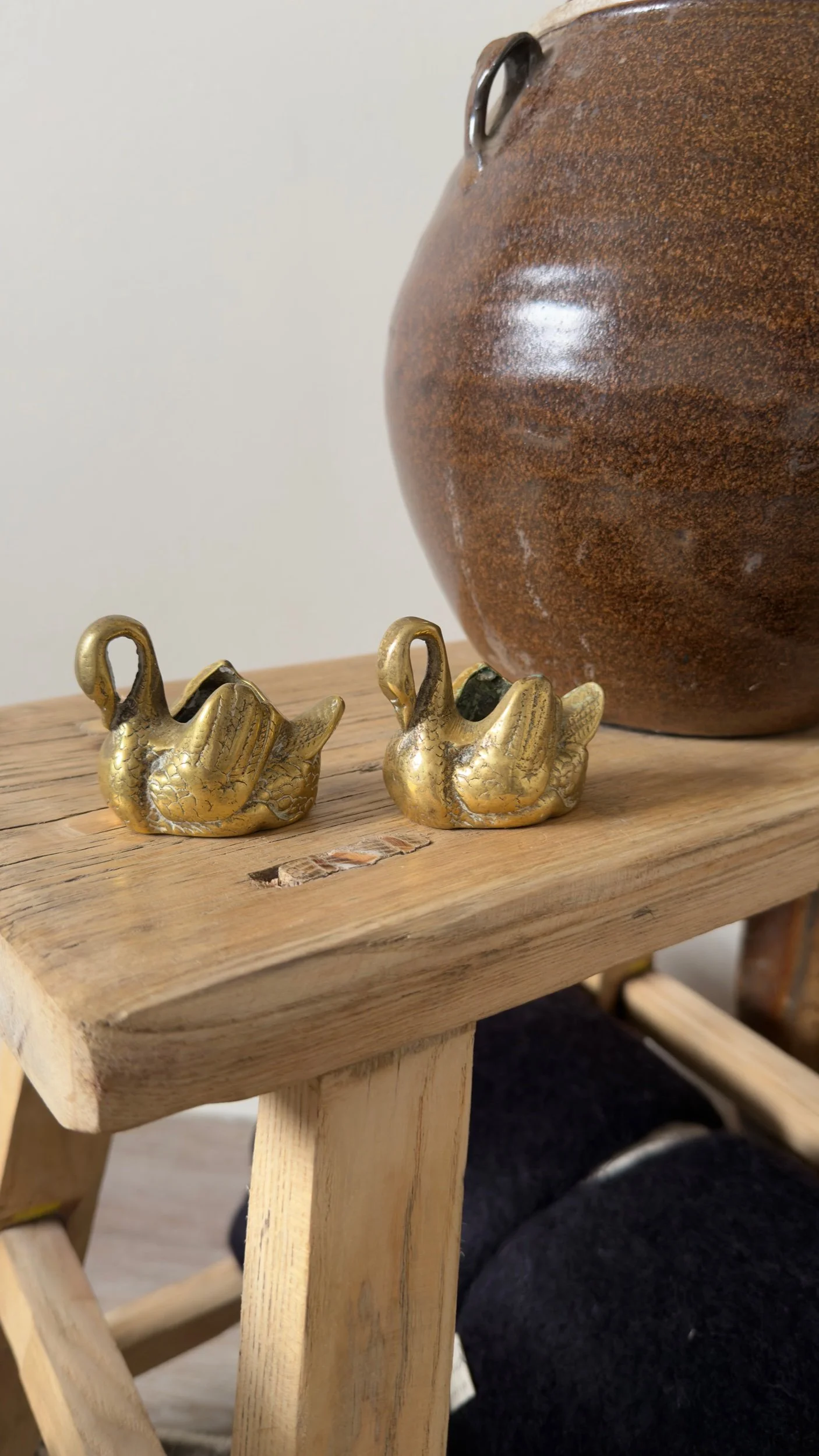 Solid Brass Swan Candle Holders Set