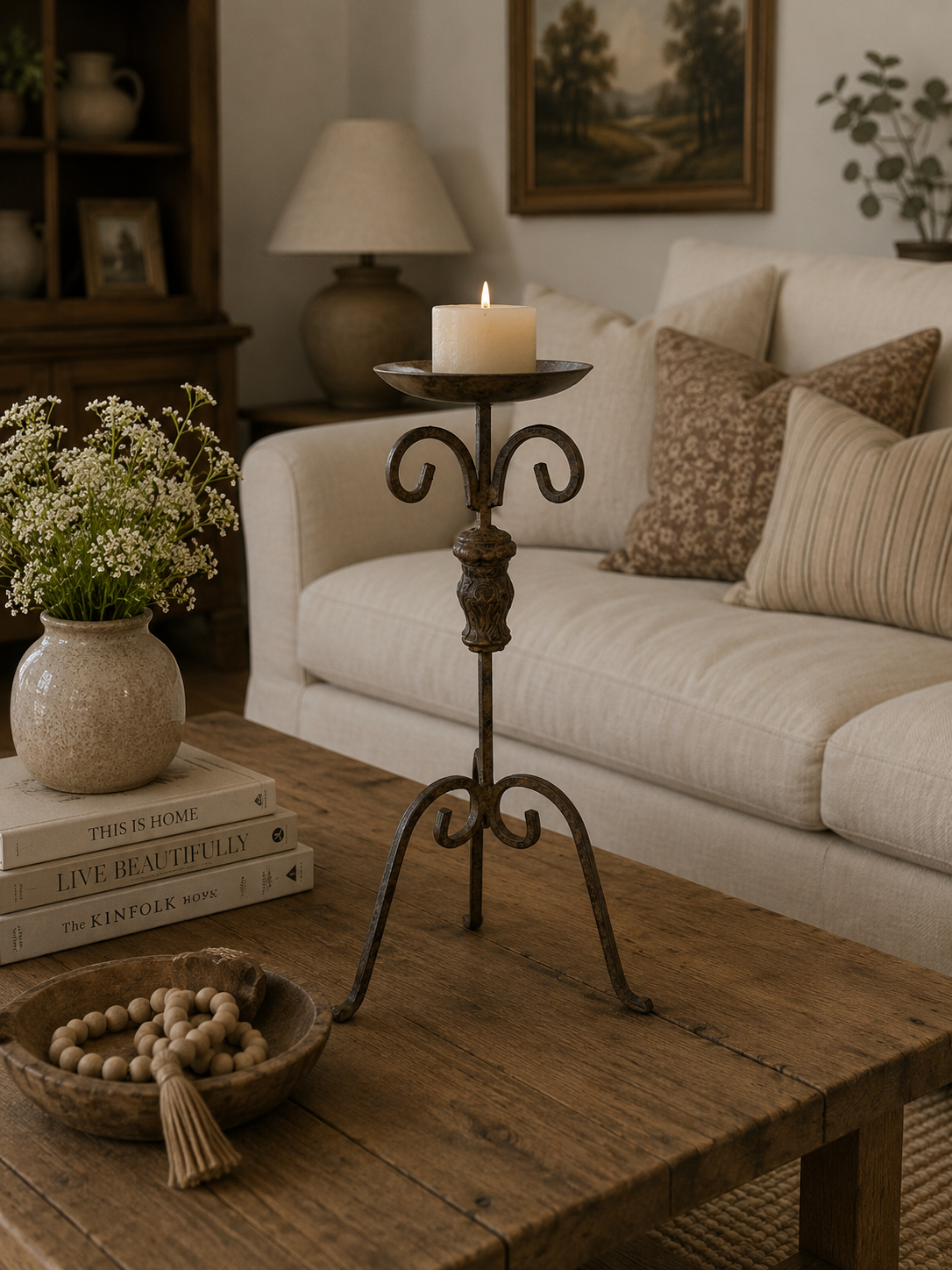 Vintage Large Cast Iron Candle Stand