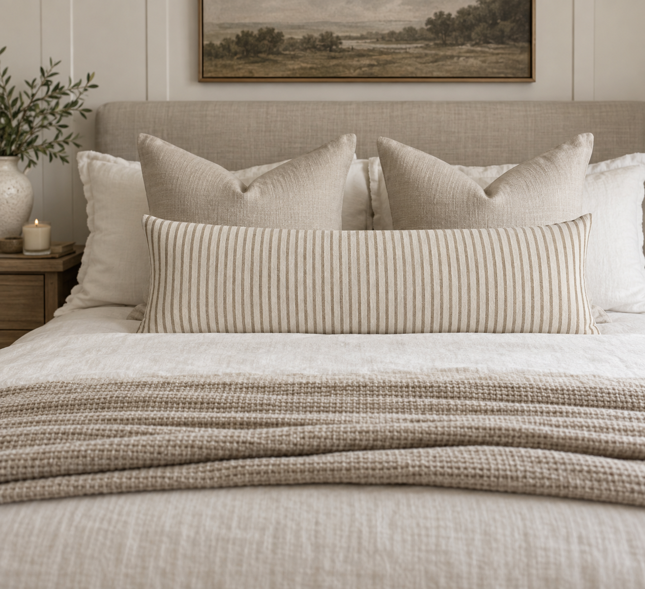 15x42 Pinstripe Linen Pillow- Natural