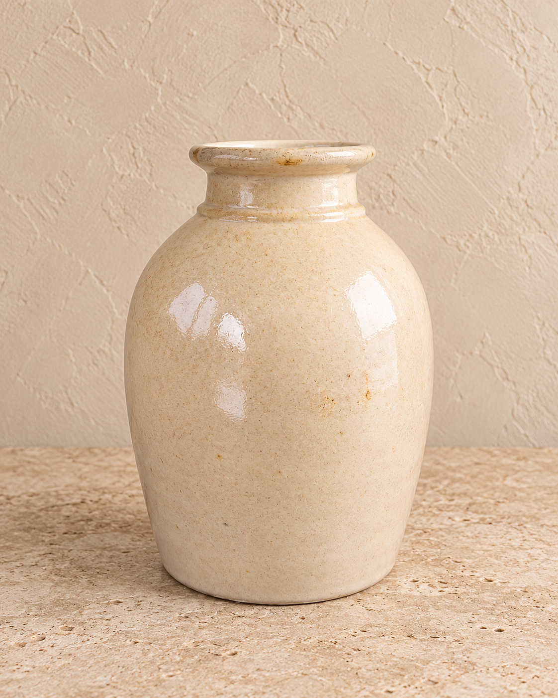 Vintage Cream Stoneware Crock — Rustic Neutral Pottery