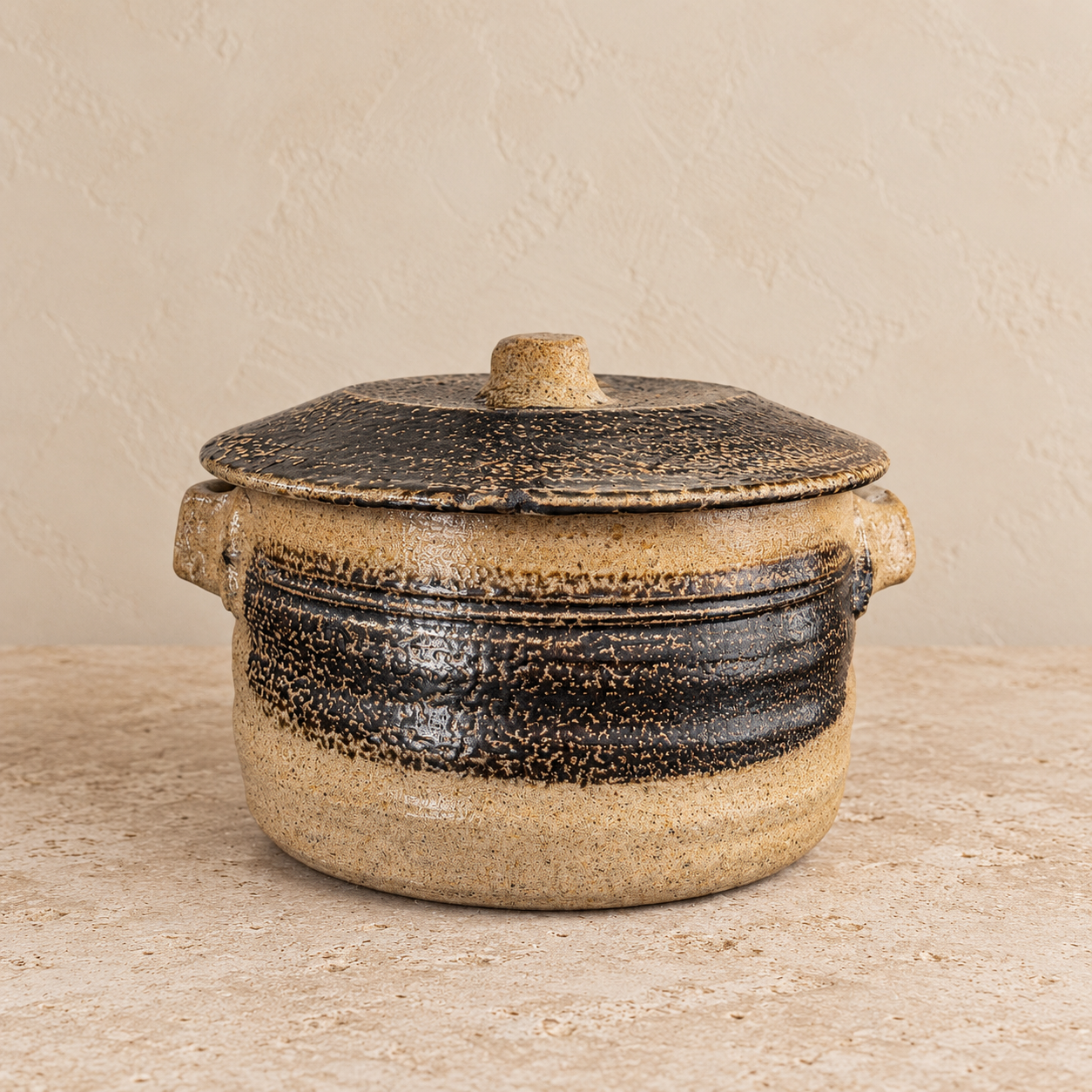 Vintage Rustic Lidded Stoneware Pot